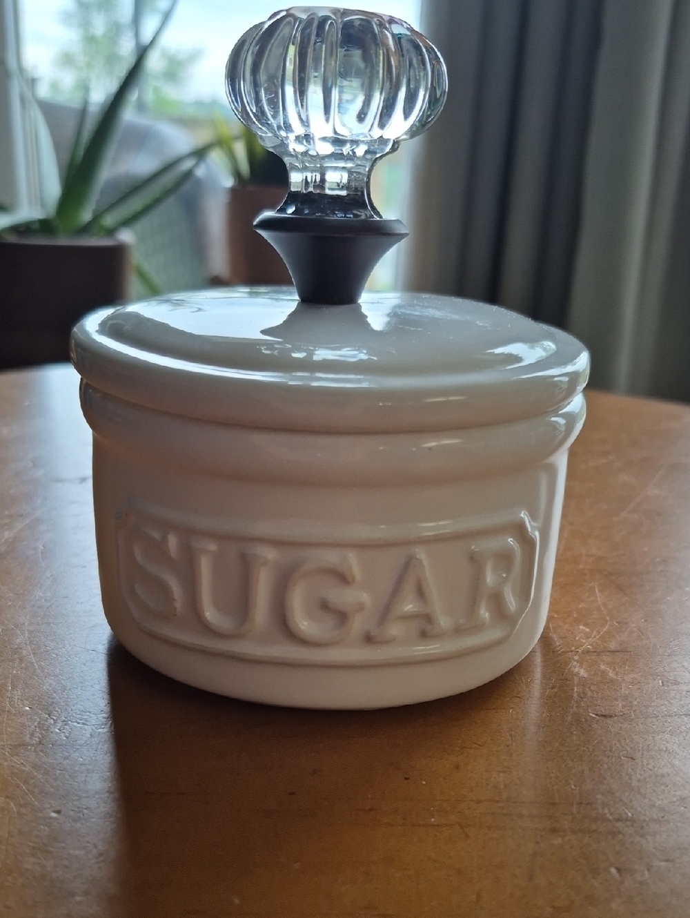 Mud Pie White Ceramic Sugar Jar with Glass Door Knob Lid